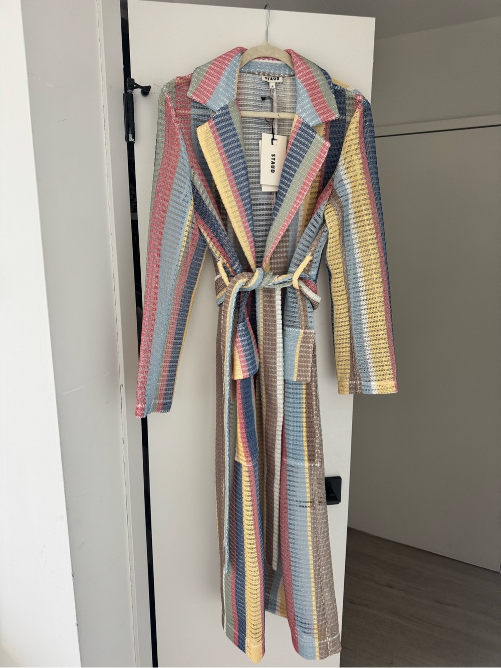 STAUD Freddie Striped Trench Coat